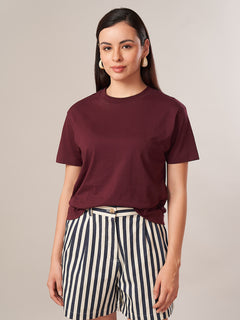 Women's 100% Cotton Regular Fit Tshirt Wine