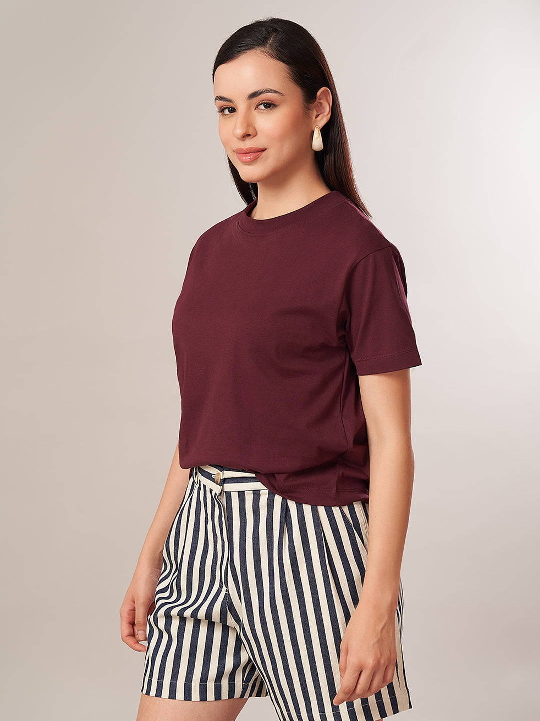 Women's 100% Cotton Regular Fit Tshirt Wine