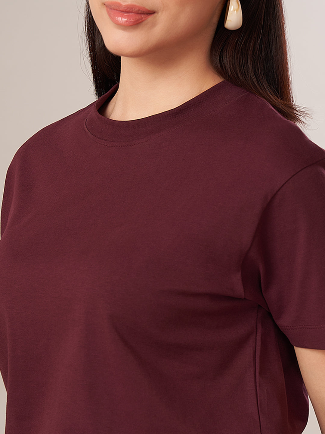 Women's 100% Cotton Regular Fit Tshirt Wine