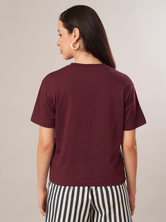 Women's 100% Cotton Regular Fit Tshirt Wine