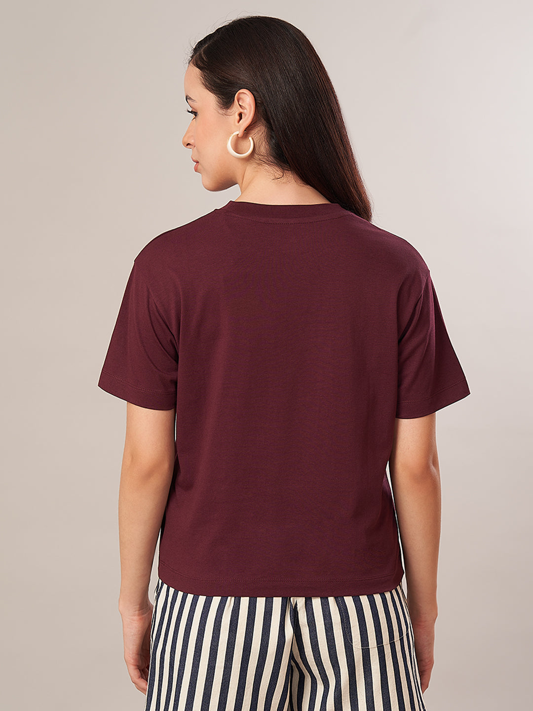 Women's 100% Cotton Regular Fit Tshirt Wine