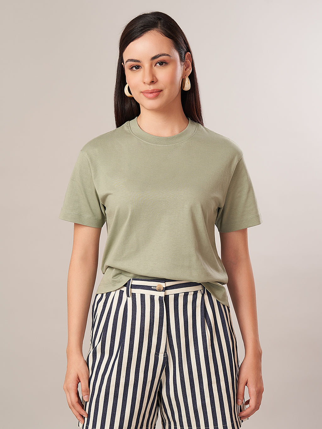 Women's 100% Cotton Regular Fit Tshirt Light Green