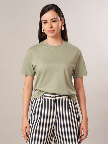 Women's 100% Cotton Regular Fit Tshirt Light Green