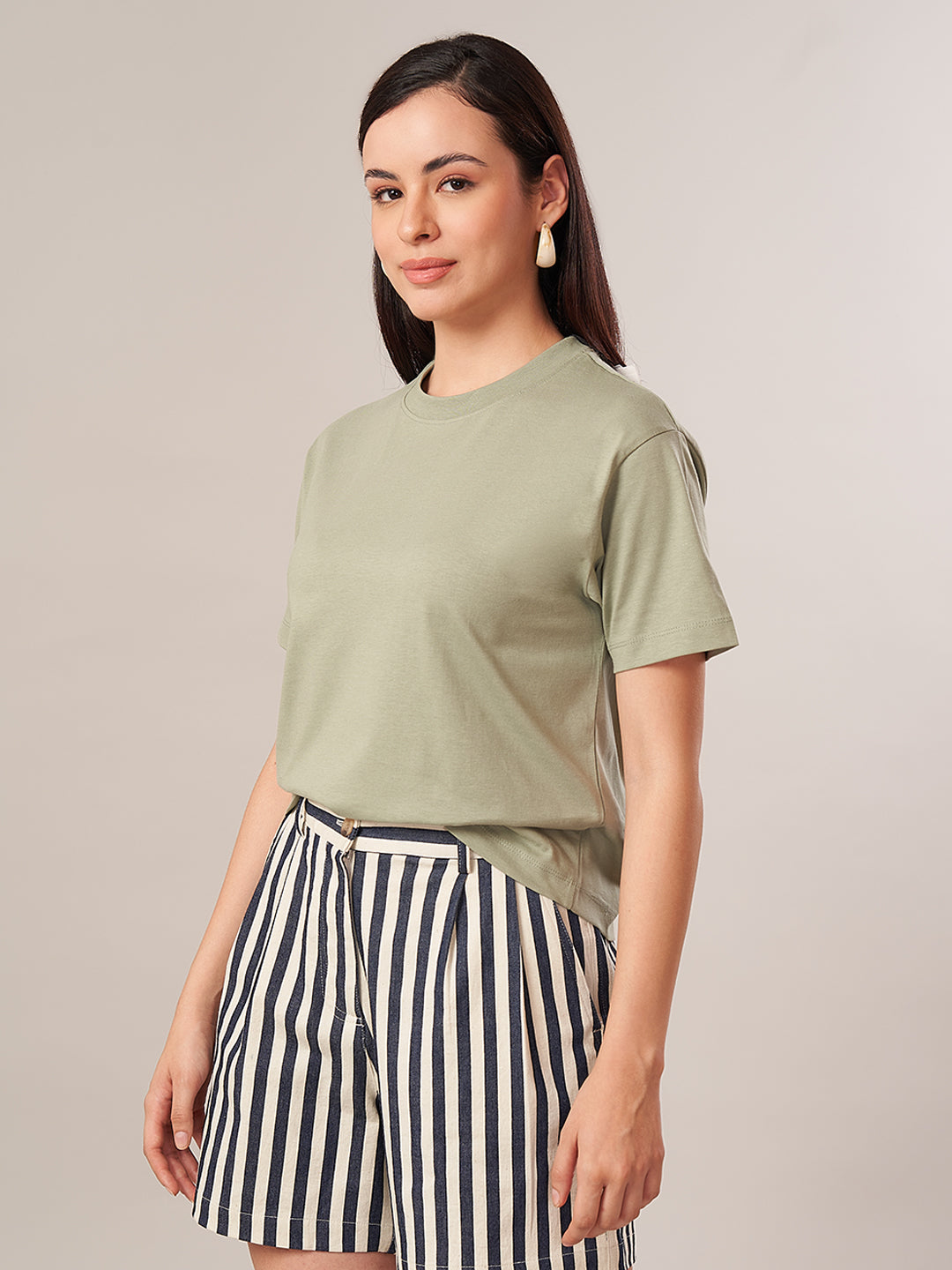 Women's 100% Cotton Regular Fit Tshirt Light Green