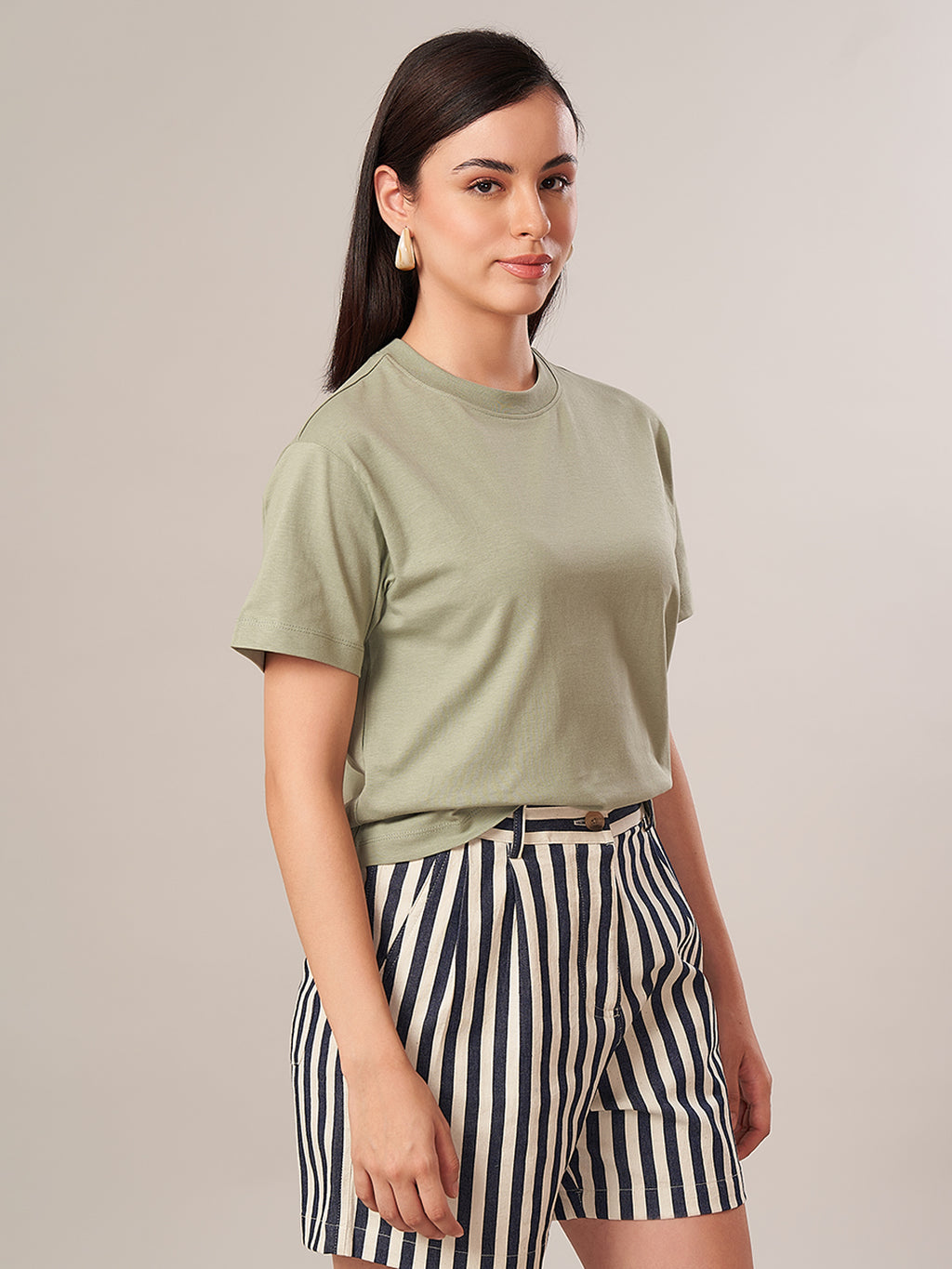 Women's 100% Cotton Regular Fit Tshirt Light Green