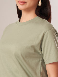 Women's 100% Cotton Regular Fit Tshirt Light Green