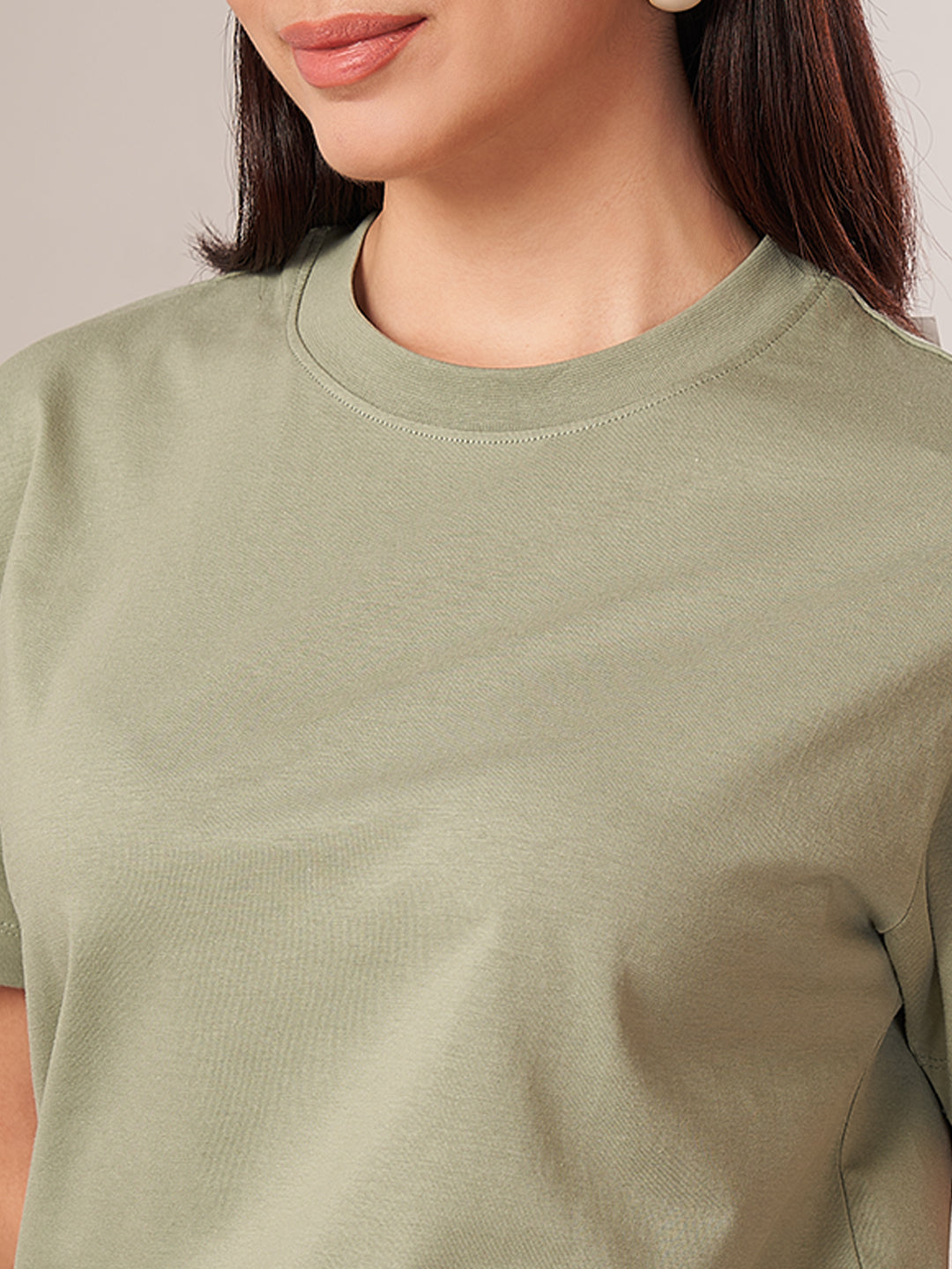 Women's 100% Cotton Regular Fit Tshirt Light Green