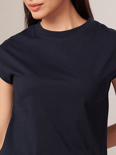 Women's 100% Cotton Regular Fit Tshirt Navy