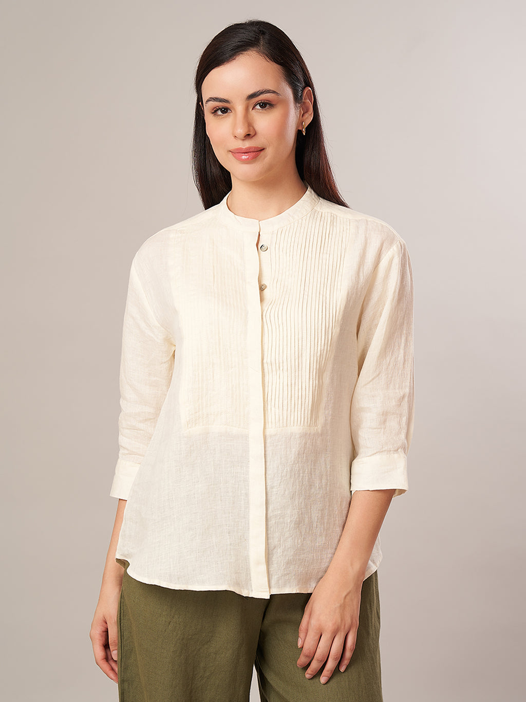 Women's 100% Linen Regular Fit Blouse Offwhite