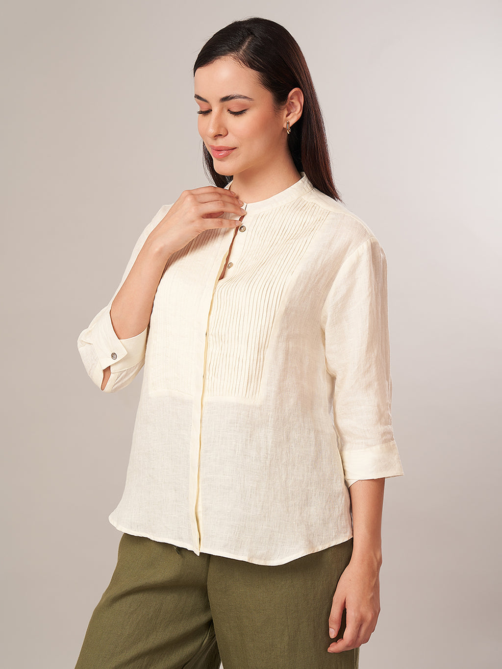 Women's 100% Linen Regular Fit Blouse Offwhite