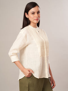 Women's 100% Linen Regular Fit Blouse Offwhite