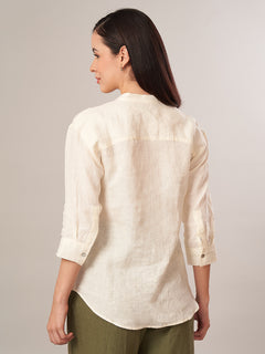 Women's 100% Linen Regular Fit Blouse Offwhite