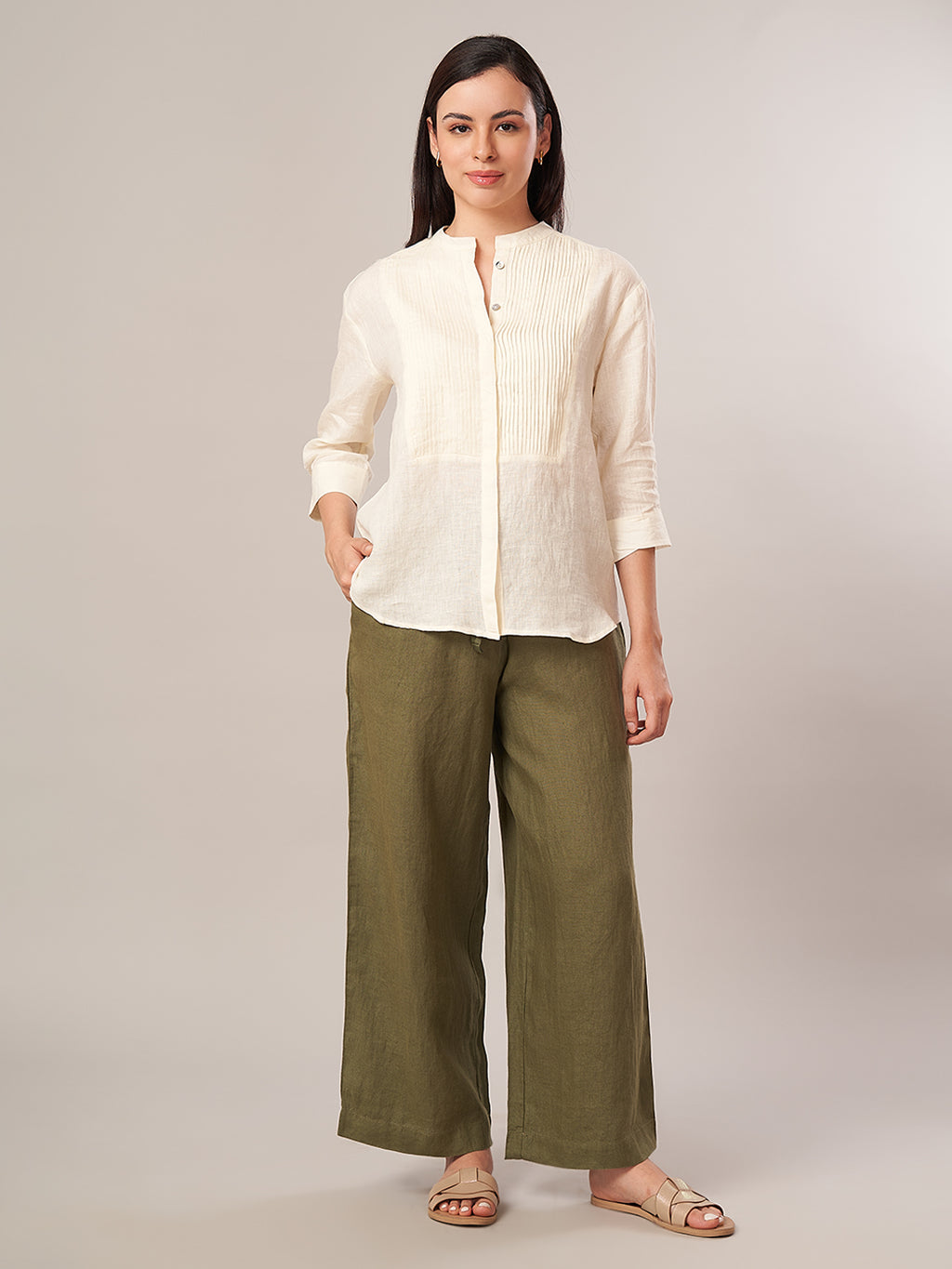 Women's 100% Linen Regular Fit Blouse Offwhite