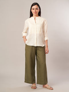Women's 100% Linen Regular Fit Blouse Offwhite