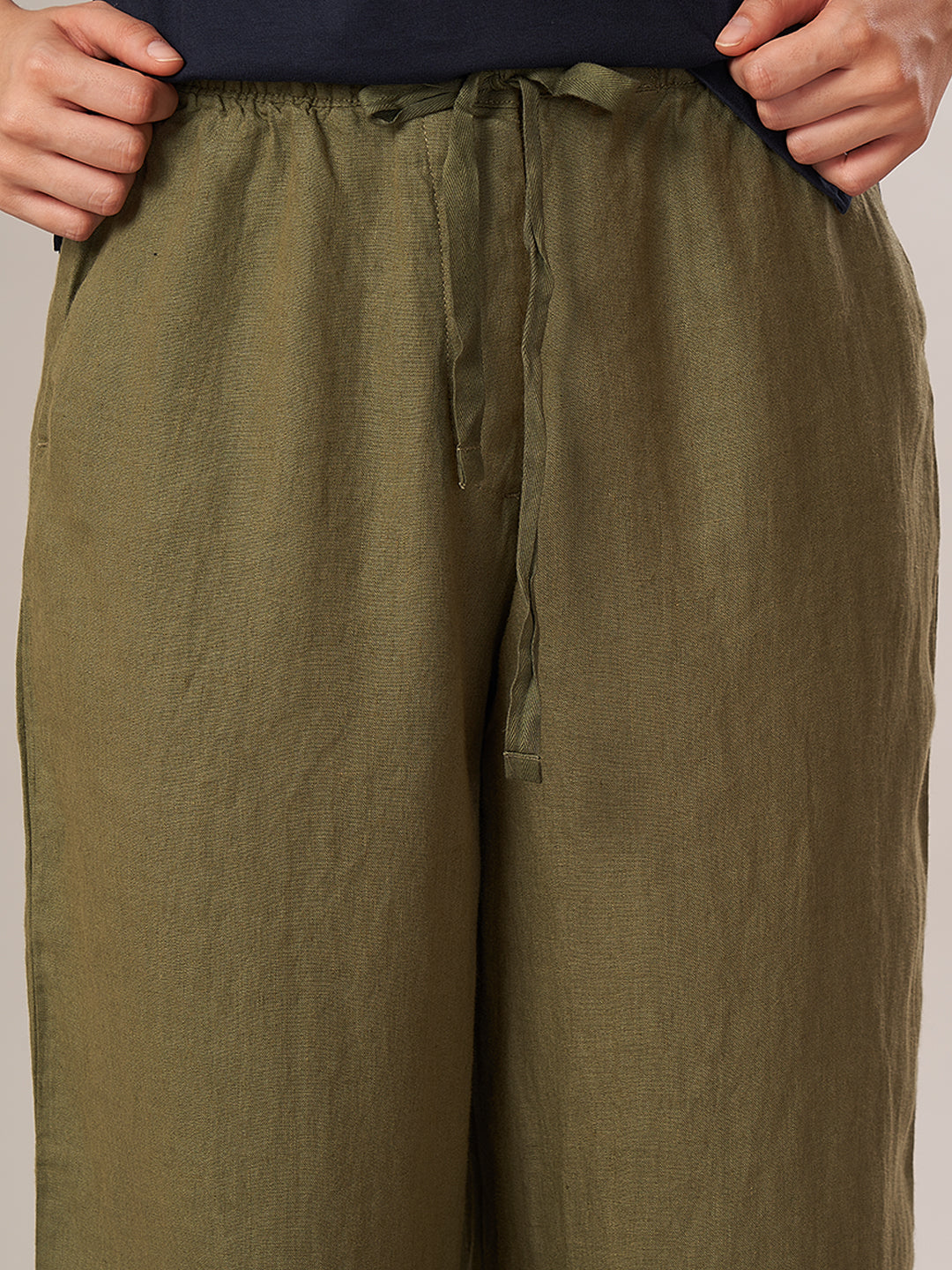 Women's 100% Linen Regular Fit Pant Olive