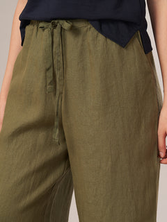 Women's 100% Linen Regular Fit Pant Olive