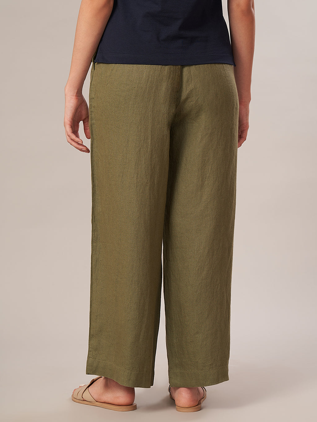 Women's 100% Linen Regular Fit Pant Olive