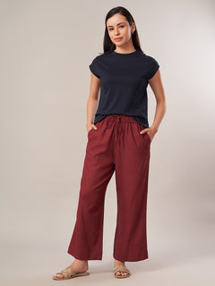 Women's Linen Blend Regular Fit Pant Maroon