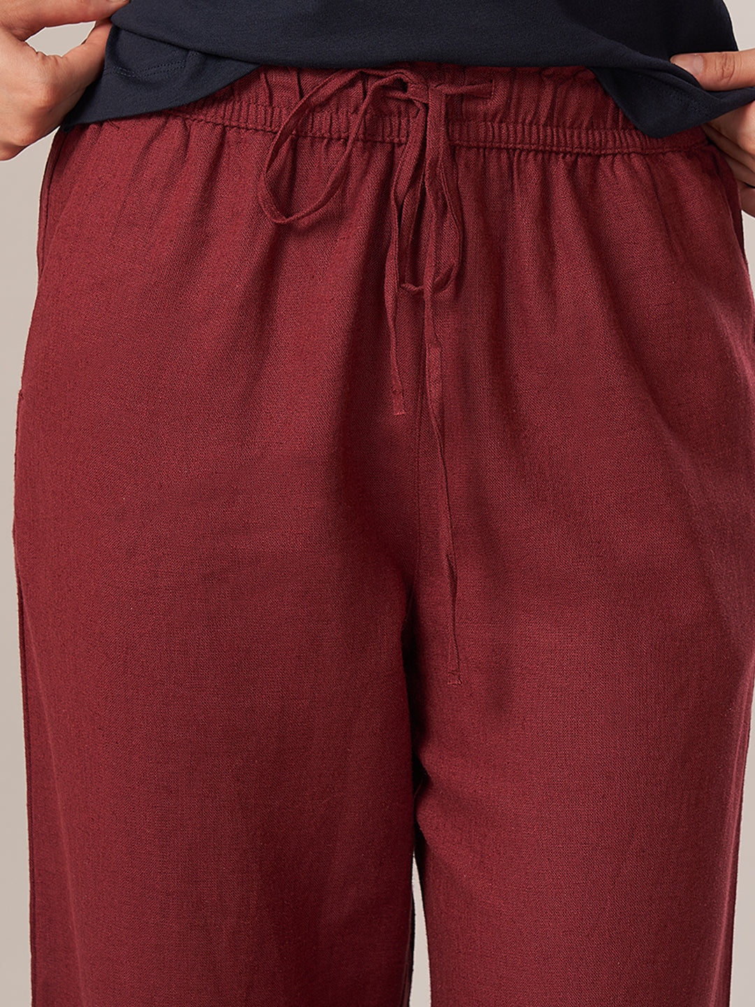 Women's Linen Blend Regular Fit Pant Maroon