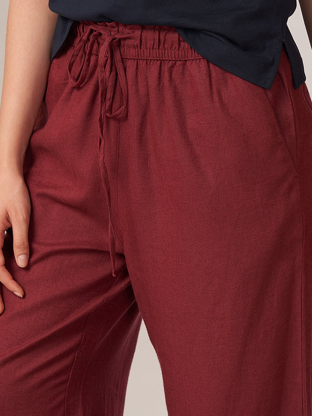 Women's Linen Blend Regular Fit Pant Maroon