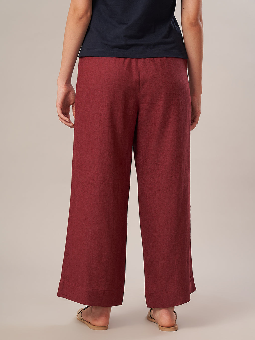 Women's Linen Blend Regular Fit Pant Maroon