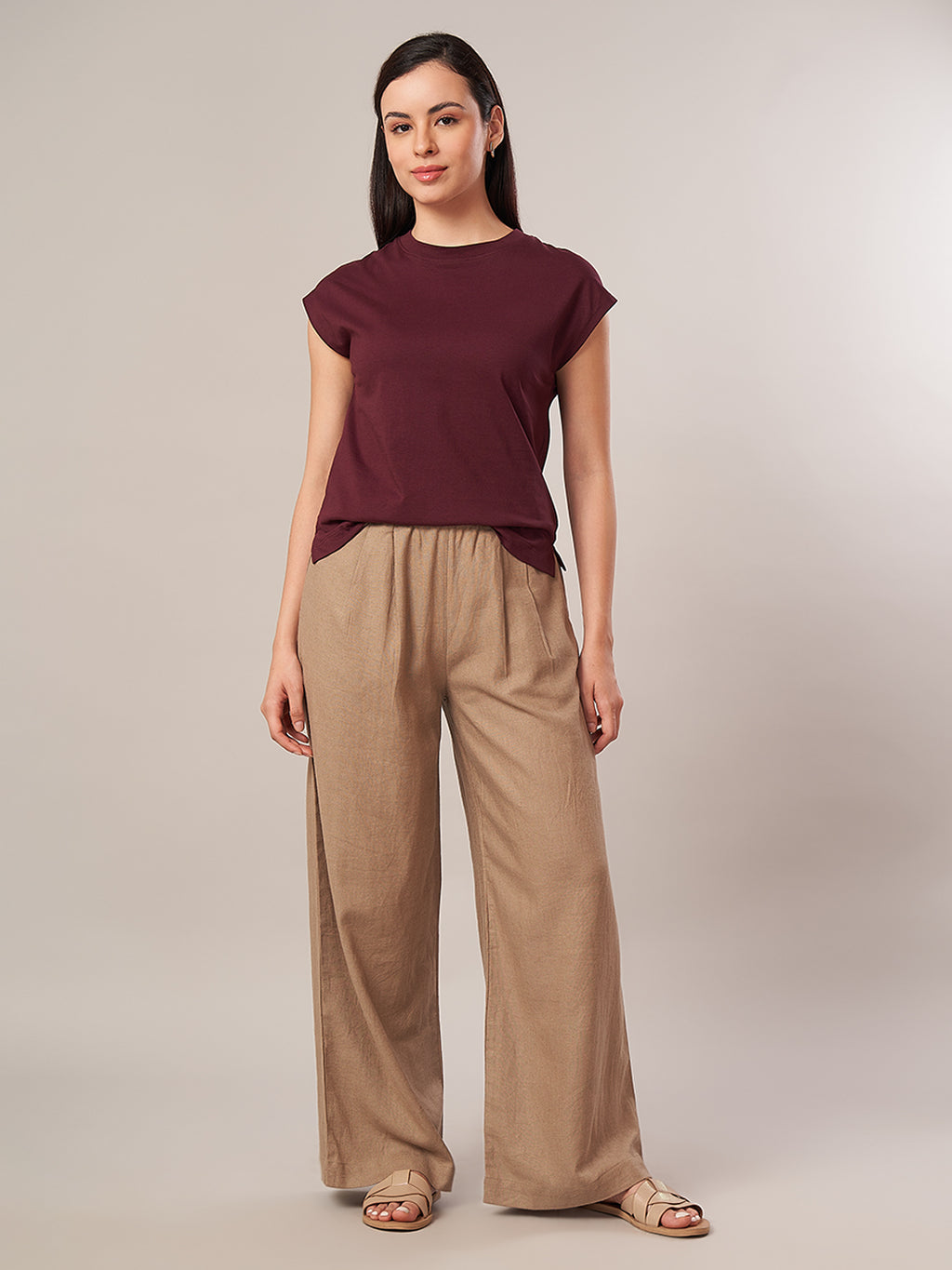 Women's 100% Cotton Regular Fit Tshirt Wine