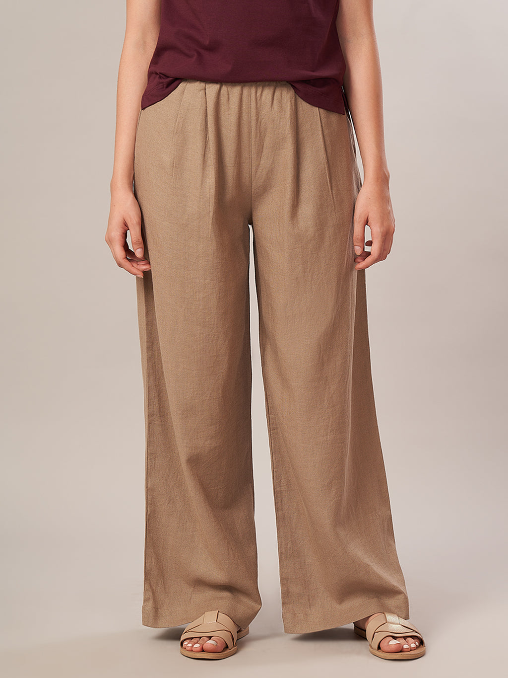 Women's Linen Viscose Regular Fit Pant Beige