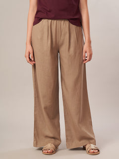 Women's Linen Viscose Regular Fit Pant Beige