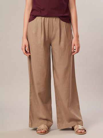 Women's Linen Viscose Regular Fit Pant Beige