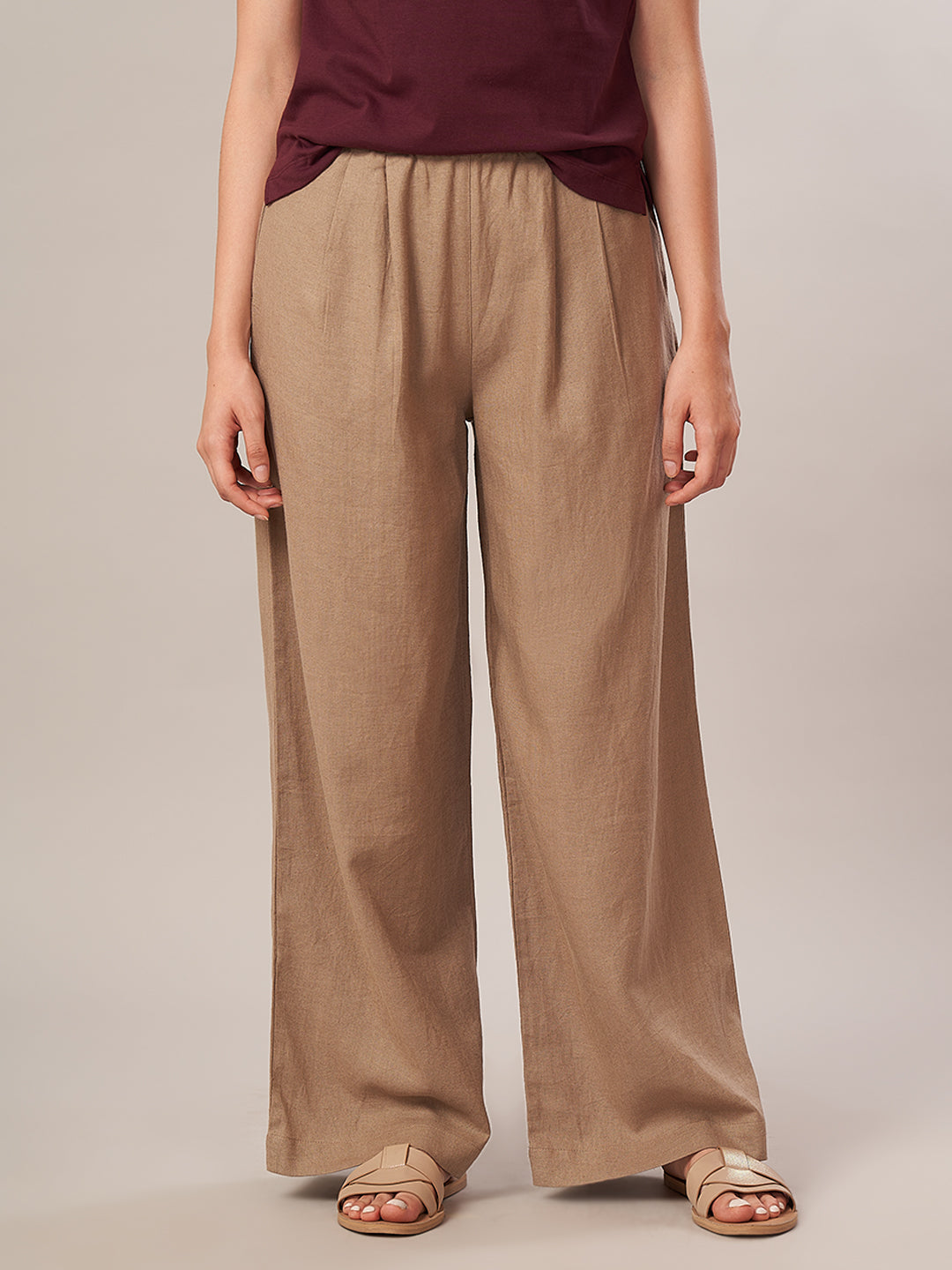 Women's Linen Viscose Regular Fit Pant Beige