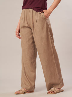 Women's Linen Viscose Regular Fit Pant Beige