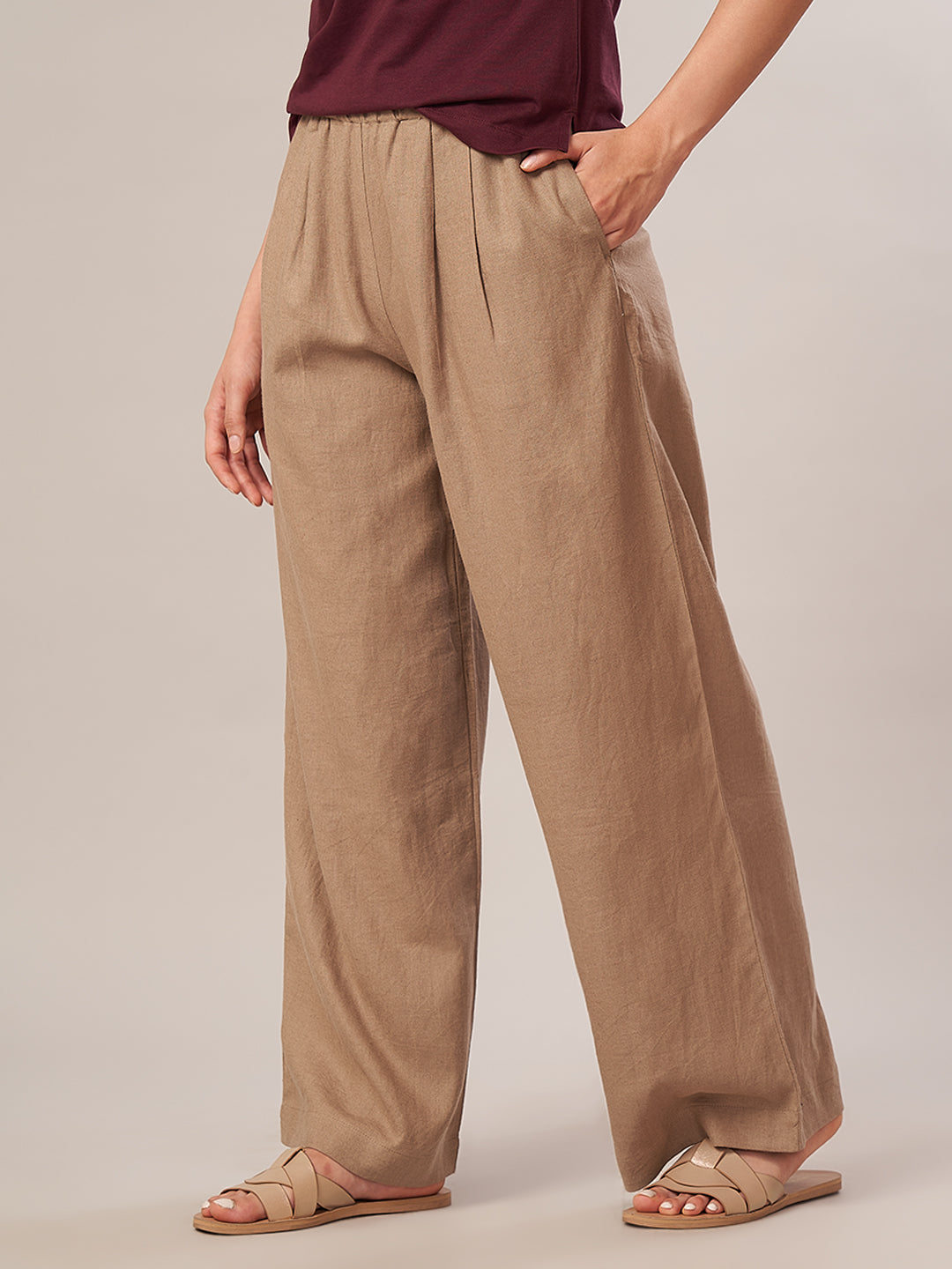 Women's Linen Viscose Regular Fit Pant Beige