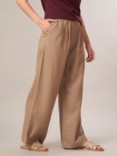 Women's Linen Viscose Regular Fit Pant Beige