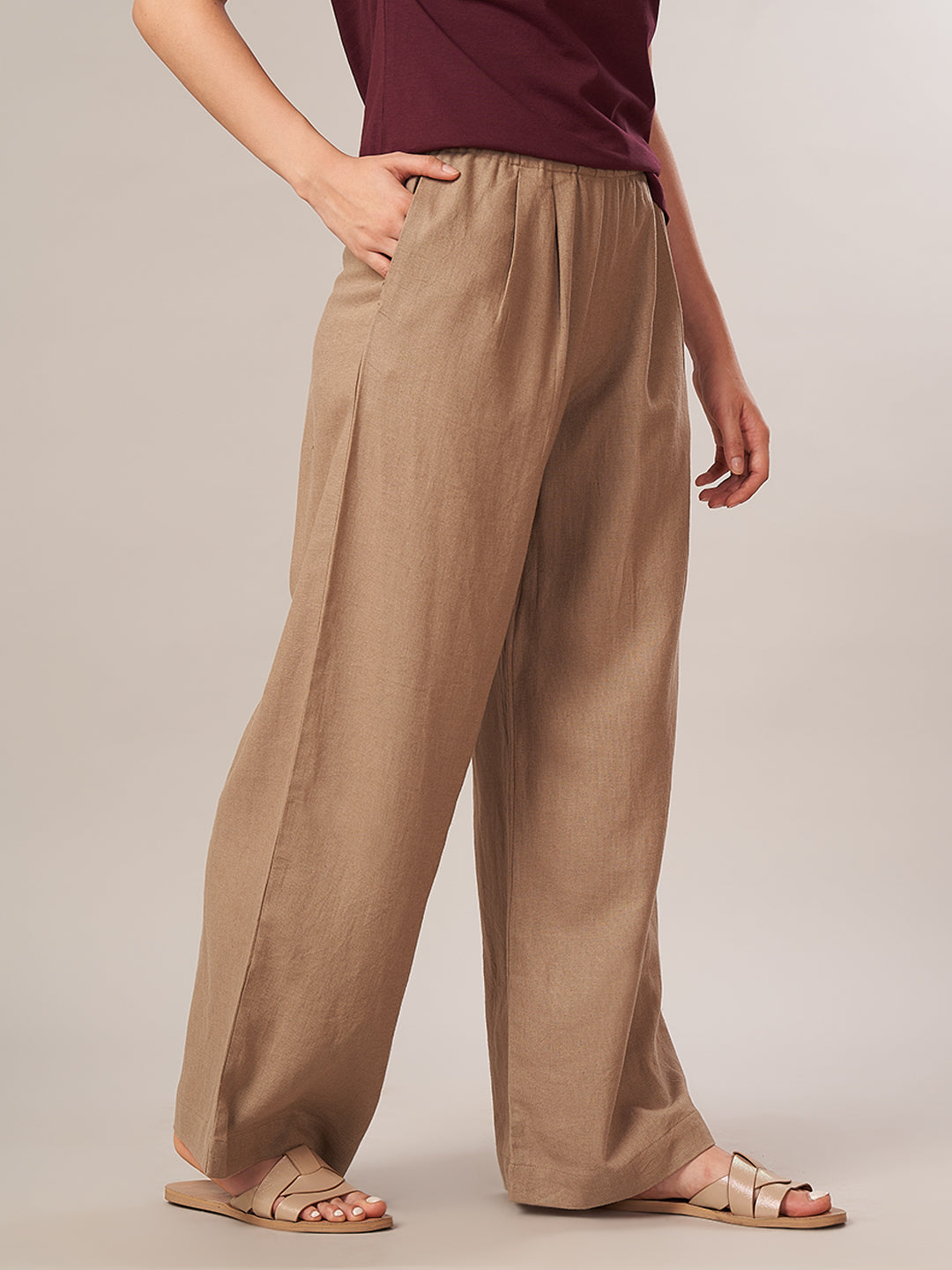 Women's Linen Viscose Regular Fit Pant Beige