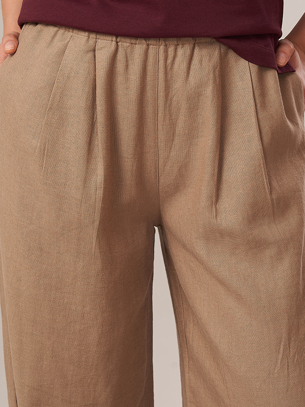 Women's Linen Viscose Regular Fit Pant Beige