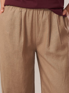 Women's Linen Viscose Regular Fit Pant Beige