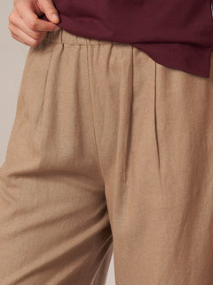 Women's Linen Viscose Regular Fit Pant Beige