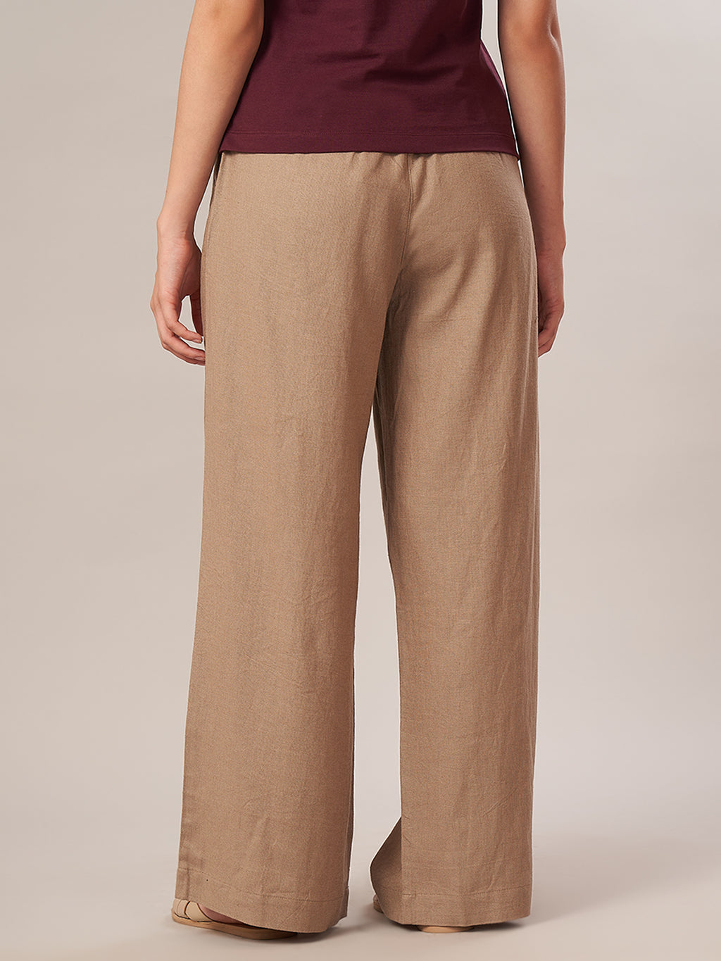 Women's Linen Viscose Regular Fit Pant Beige