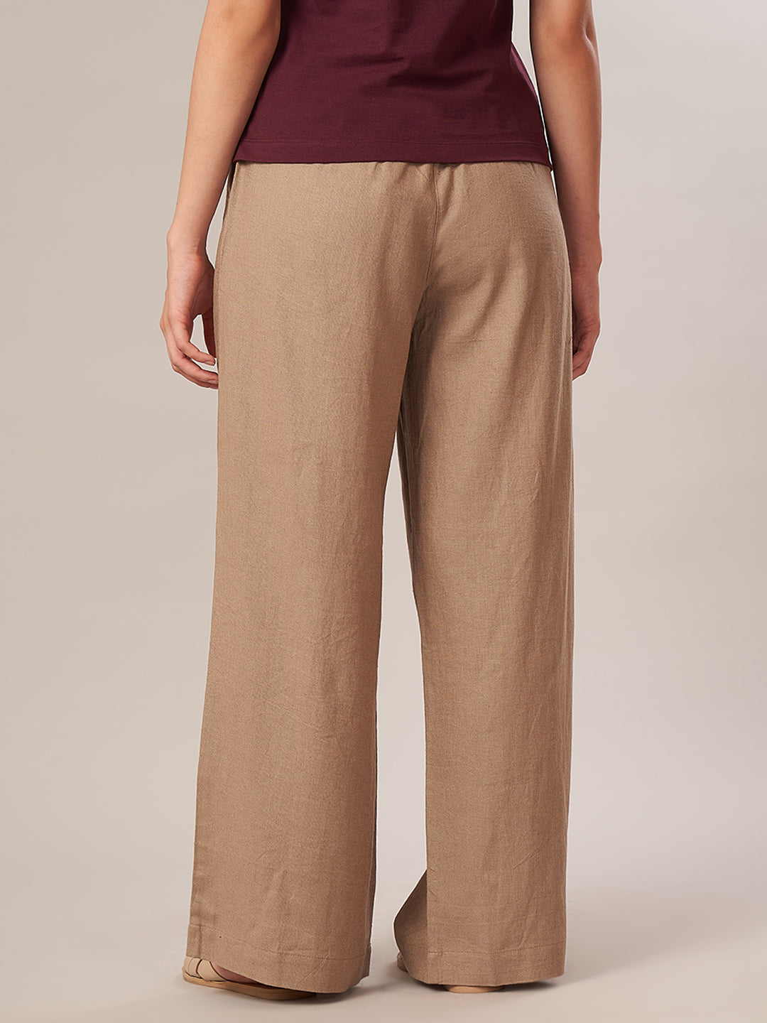Women's Linen Viscose Regular Fit Pant Beige