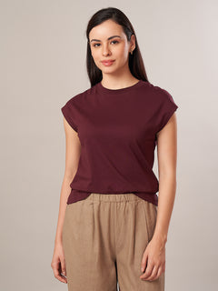 Women's 100% Cotton Regular Fit Tshirt Wine