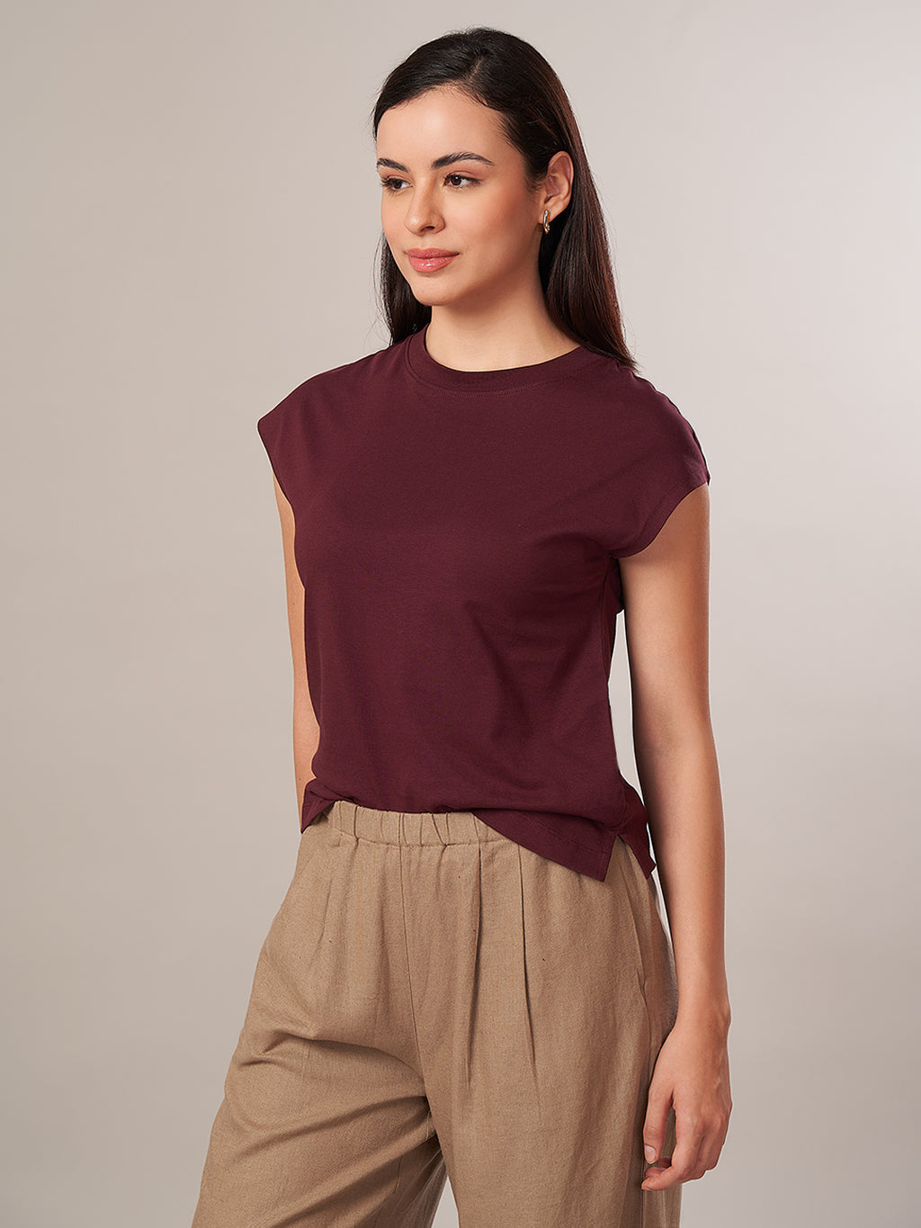 Women's 100% Cotton Regular Fit Tshirt Wine