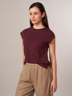 Women's 100% Cotton Regular Fit Tshirt Wine