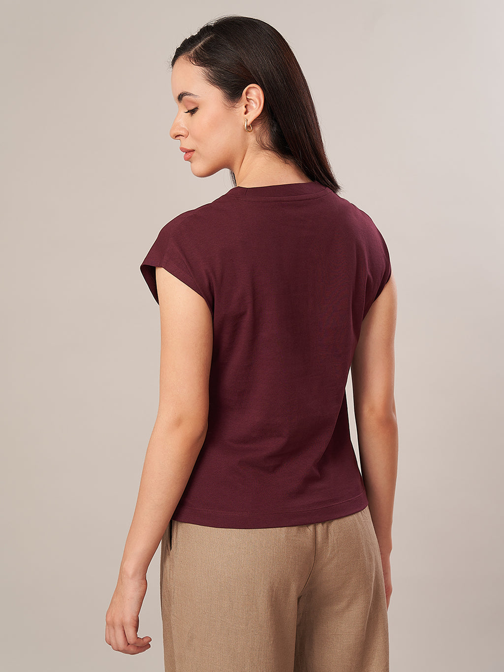 Women's 100% Cotton Regular Fit Tshirt Wine