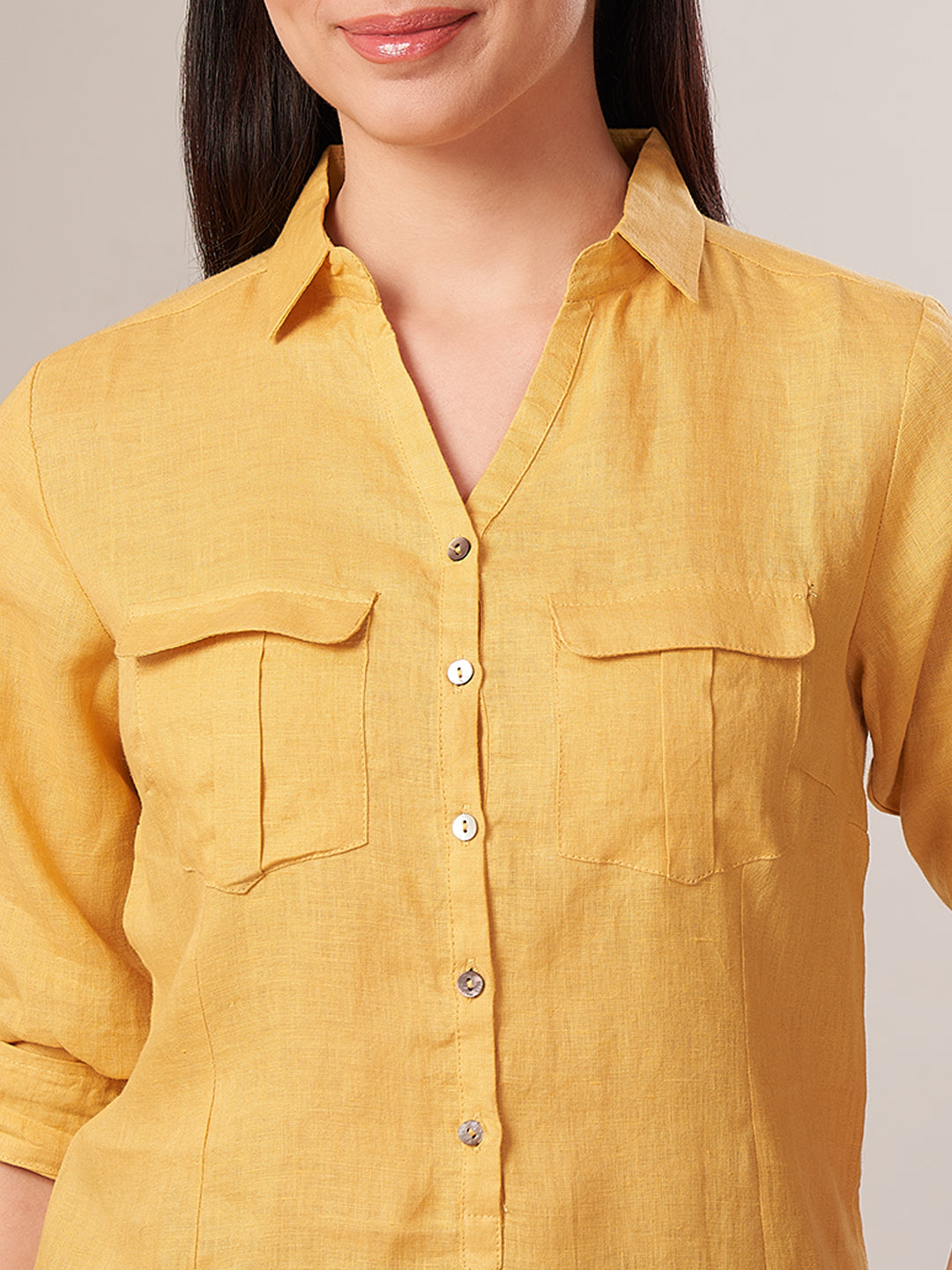 Women's 100% Linen Regular Fit Blouse Yellow