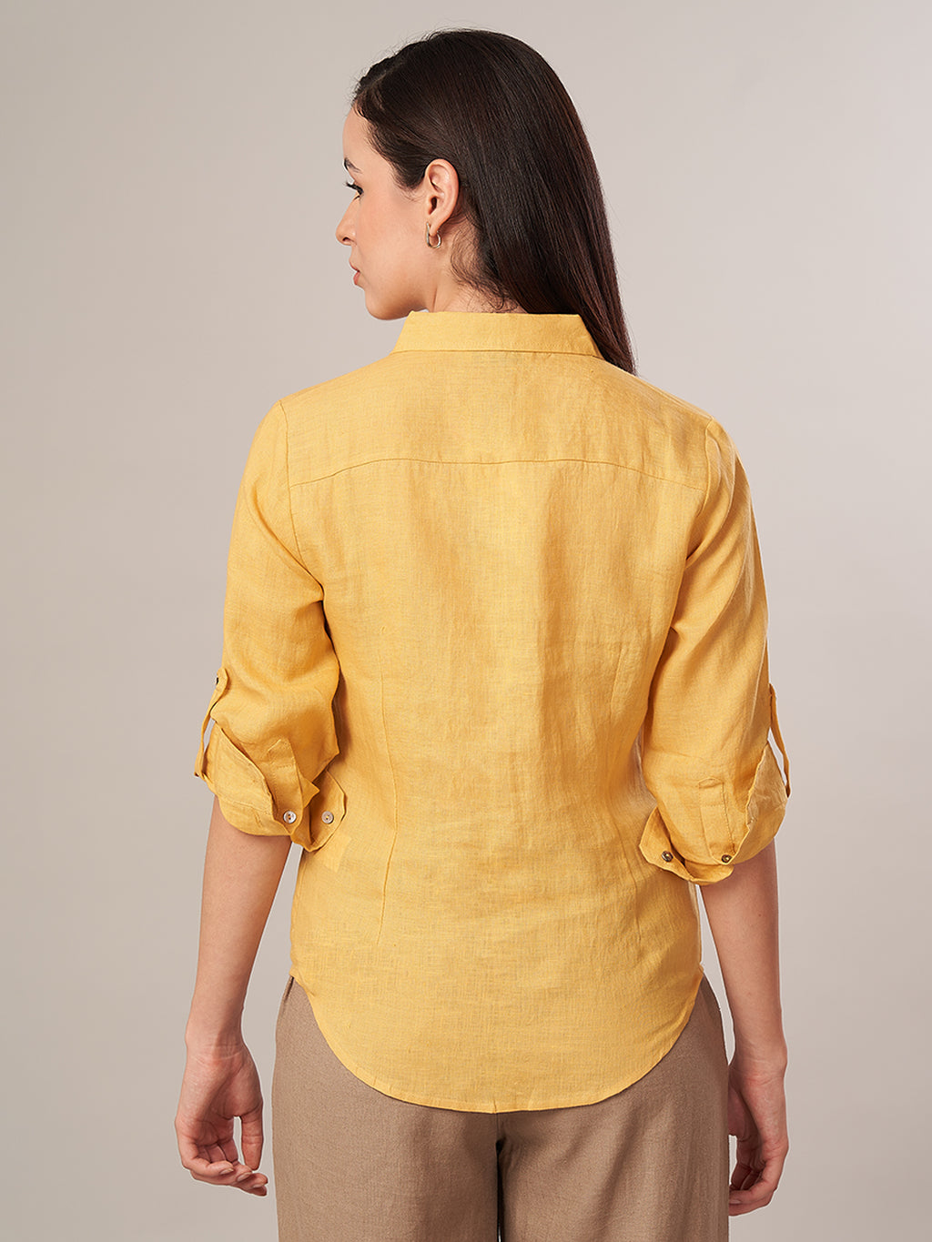 Women's 100% Linen Regular Fit Blouse Yellow