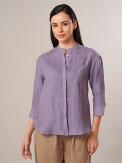 Women's 100% Linen Regular Fit Blouse Purple