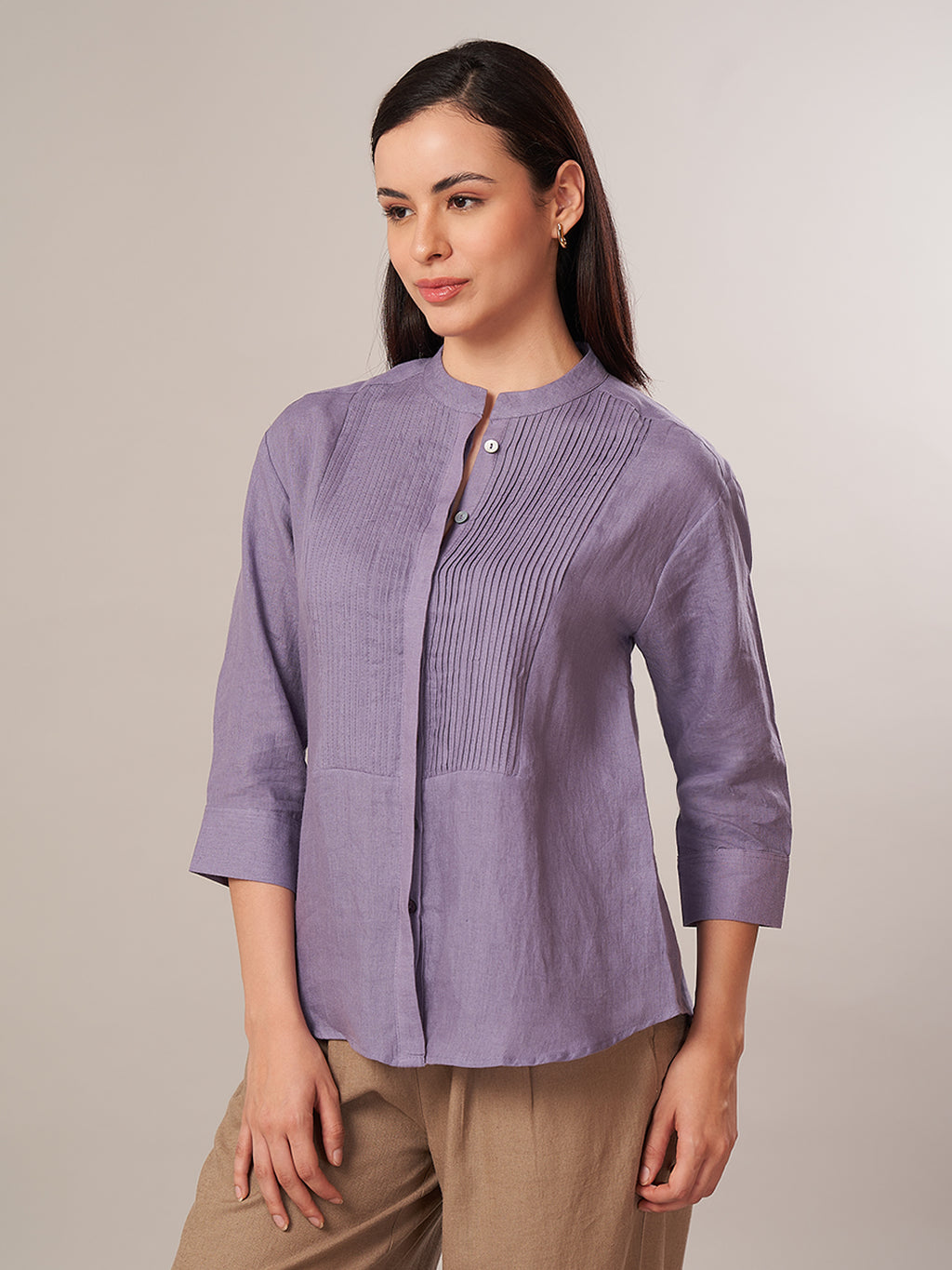 Women's 100% Linen Regular Fit Blouse Purple