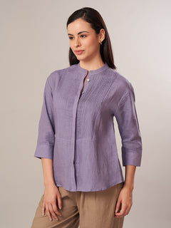 Women's 100% Linen Regular Fit Blouse Purple