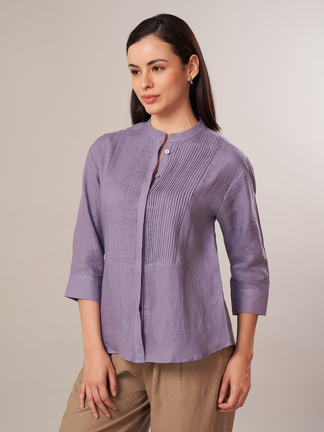 Women's 100% Linen Regular Fit Blouse Purple