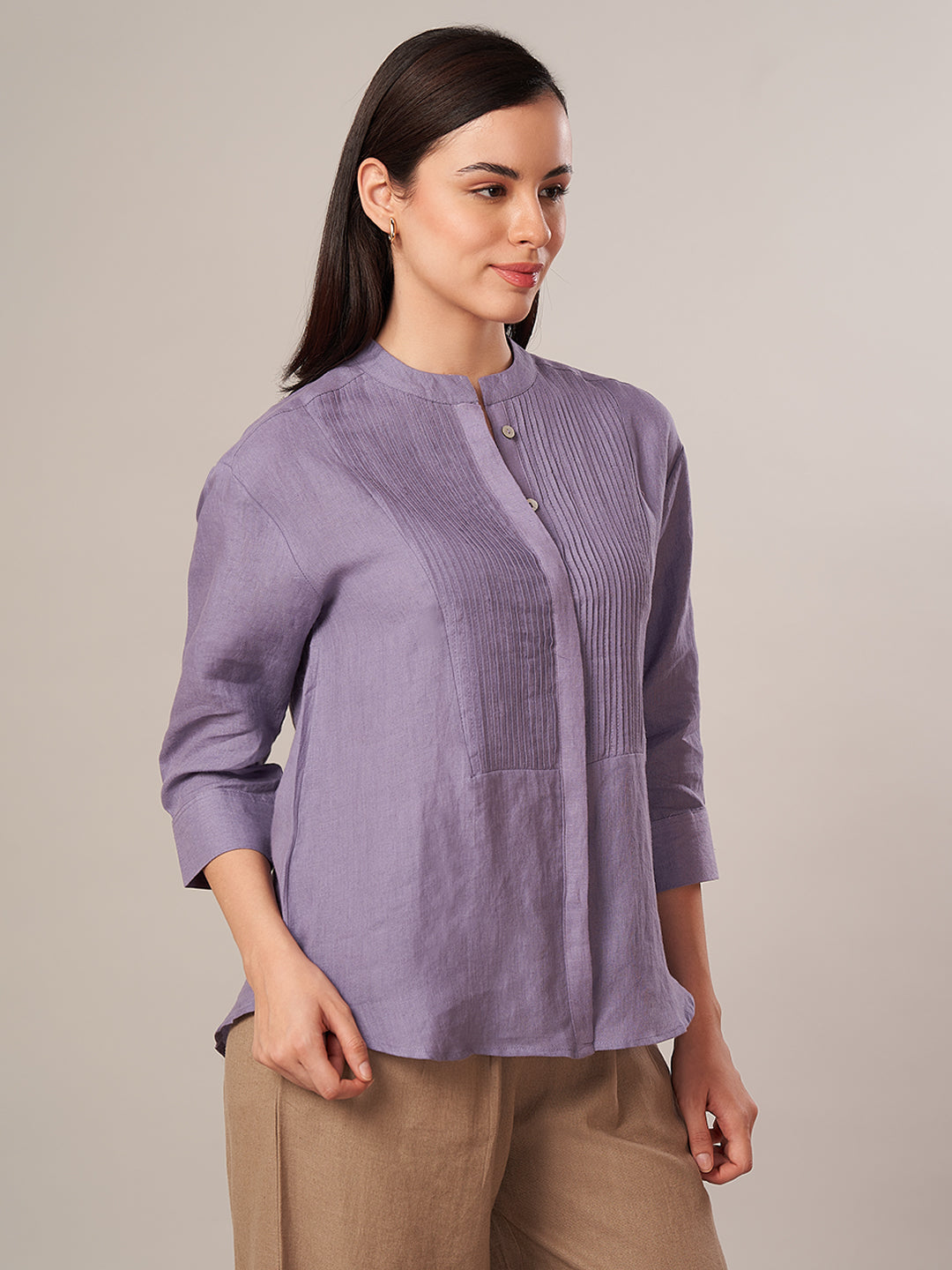 Women's 100% Linen Regular Fit Blouse Purple